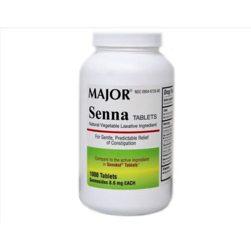 Major Senna Natural Vegetable Laxative Tablets, 8.6mg, 1000 count